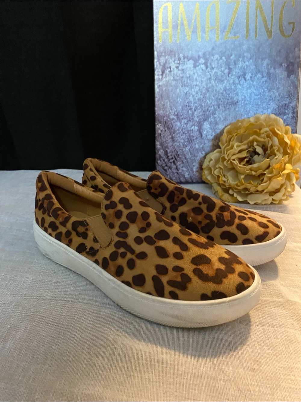 Lulu's SZ 10 Leopard Print Slip-On Sneakers - Cheetah Print